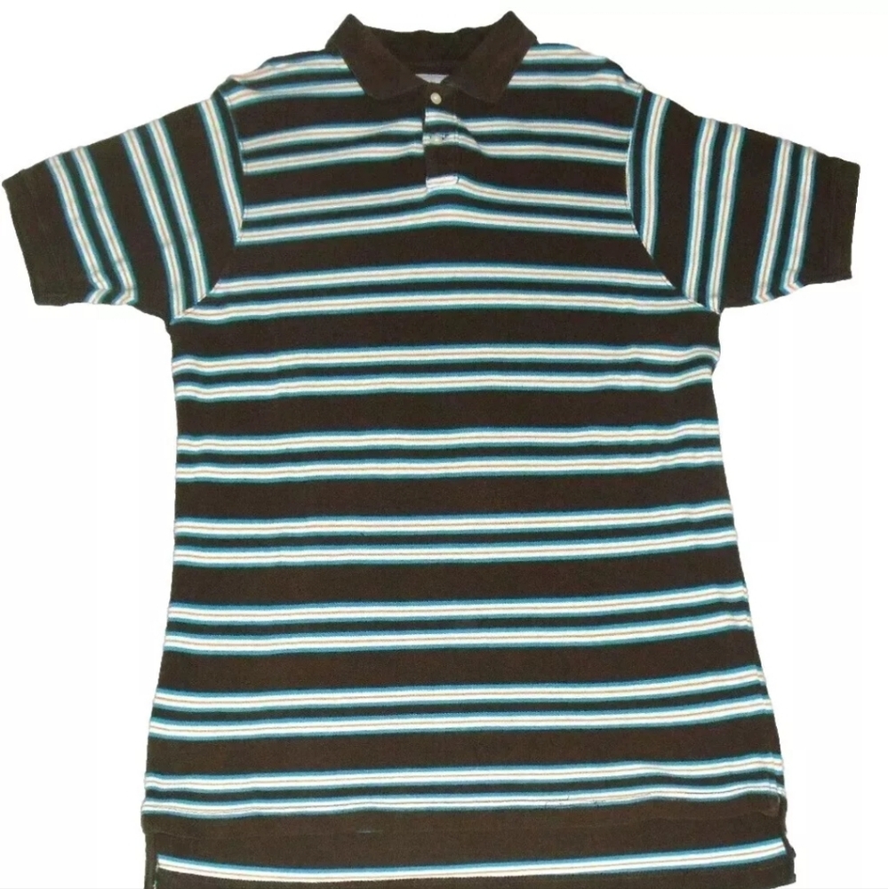 Point Zero Mens Collared Polo Shirt sz. Medium Brown Light Blue White